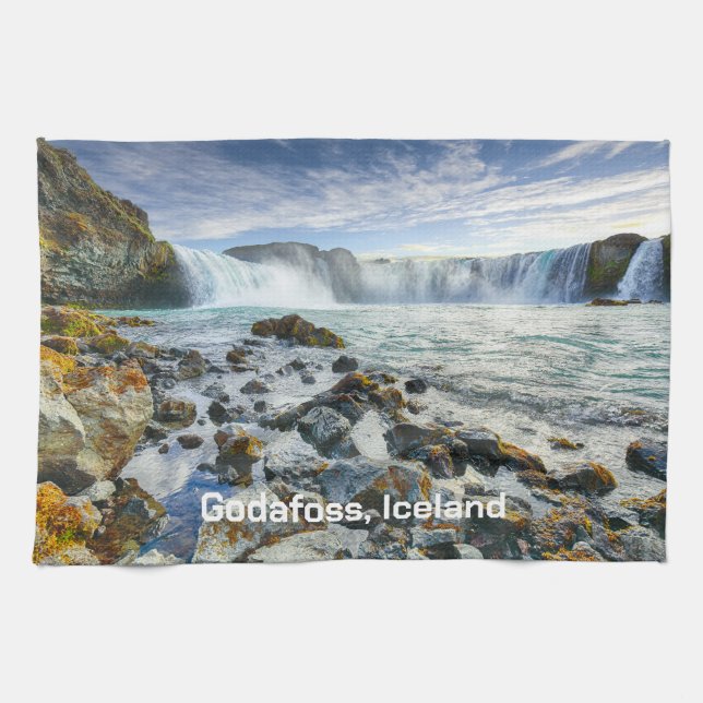 Custom Text Godafoss Waterfalls, Iceland Kitchen Towel (Horizontal)