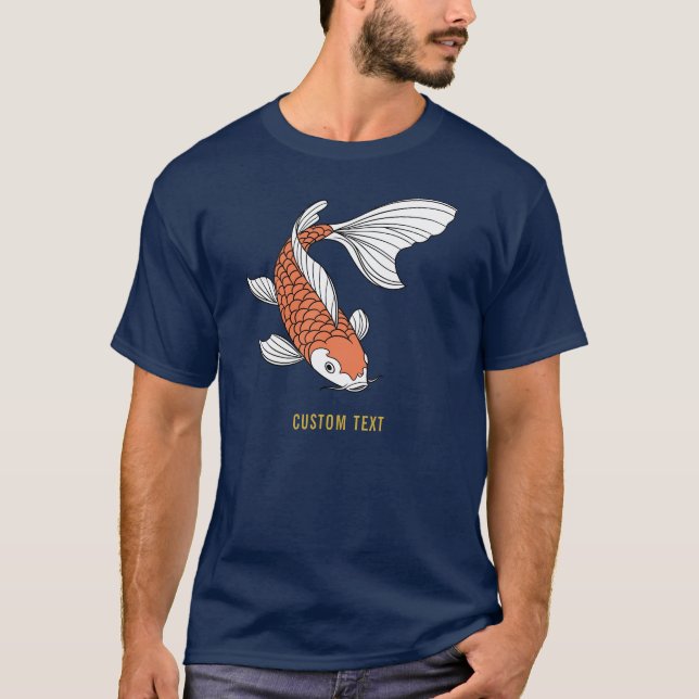 Custom Text & Gold Fish Mark Navy Blue Mens T-Shirt (Front)