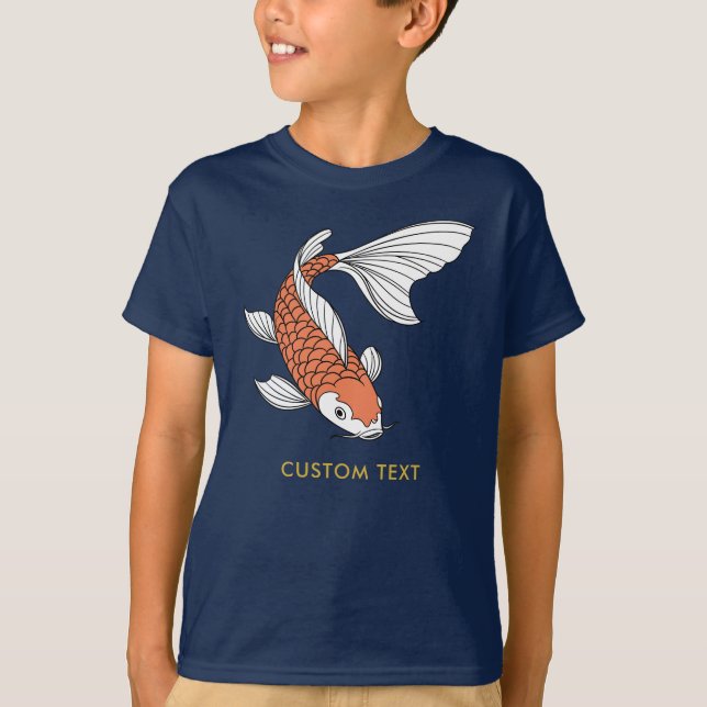 Custom Text & Gold Fish Mark Navy Boys T-Shirt (Front)