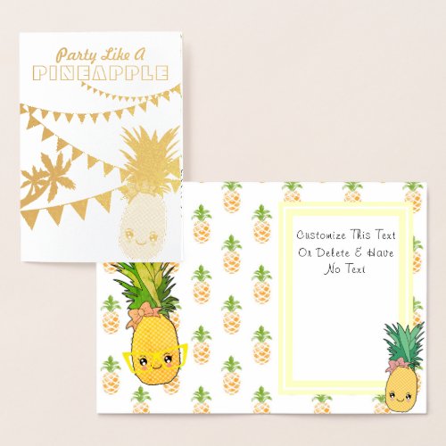 Custom Text Gold Party Pineapple Kawaii Beach Foil Card