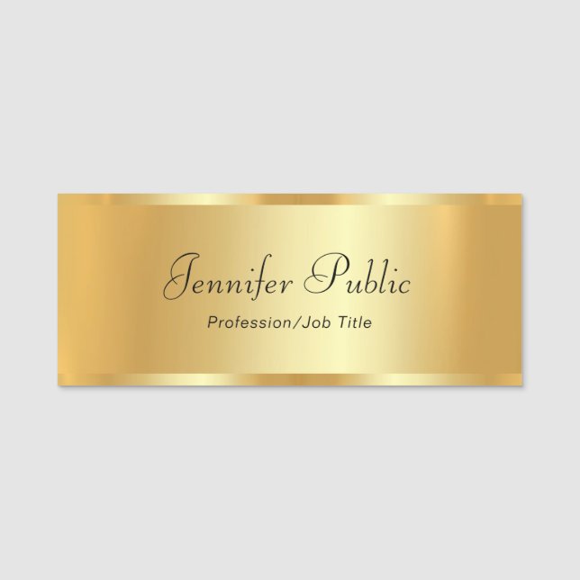 Custom Text Gold Template Handwritten Script Name Tag (Front)