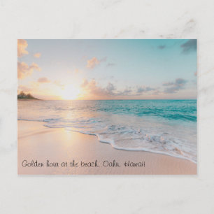 Custom Text Gorgeous Golden Hour Oahu Hawaii Beach Postcard