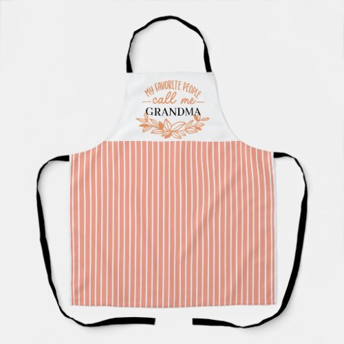 Custom Text Grandma Peach Stripe Kitchen  Apron
