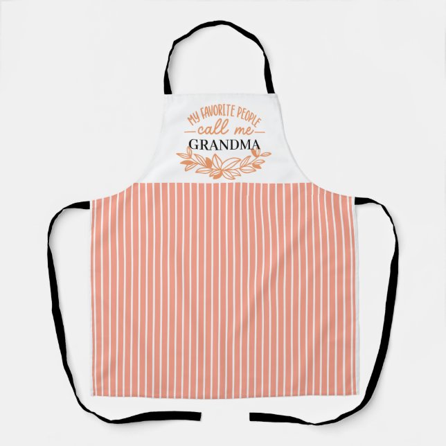 Custom Text Grandma Peach Stripe Kitchen  Apron (Front)