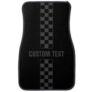Custom Text Gray Checkered Stripe Car Mats
