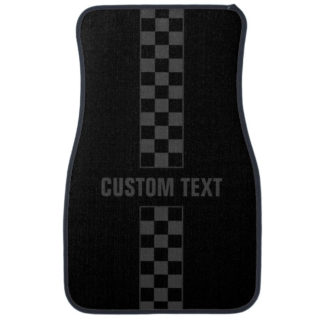 Custom Text Gray Checkered Stripe Car Mats (Front)