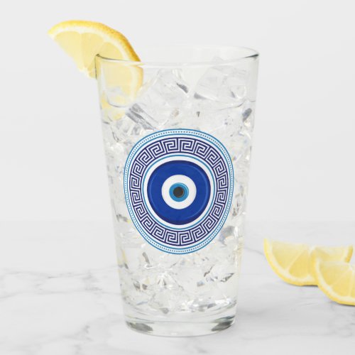 Custom Text Greek Pattern Evil Eye Nazar Glass