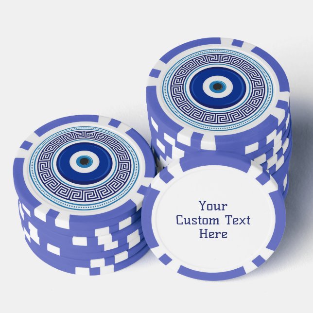 Custom Text Greek Pattern Evil Eye Nazar Poker Chips (Stack)