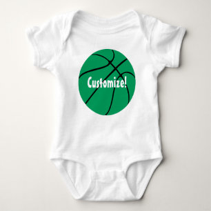 Custom Text Green Basketball Baby Bodysuit