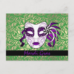 Custom Text Green, Gold & Purple Mardi Gras Mask Postcard