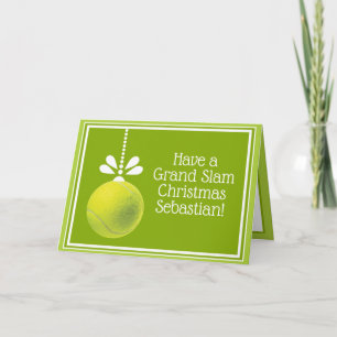 Custom text green Tennis bauble Christmas Card