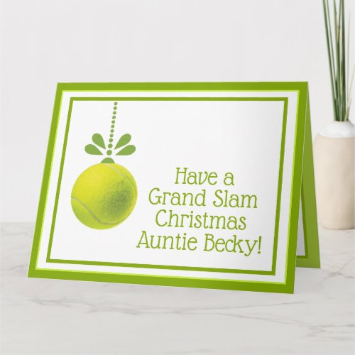 Custom text  green Tennis bauble Christmas  Card