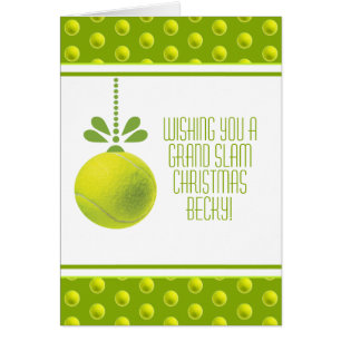 Custom text  green Tennis bauble Christmas Cards