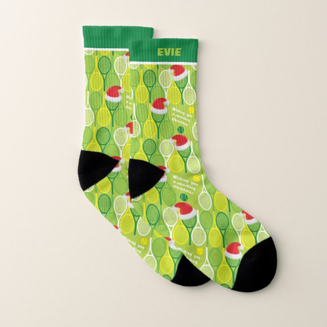 Custom text, green🎄Smashing Christmas🎾tennis Socks (Pair)