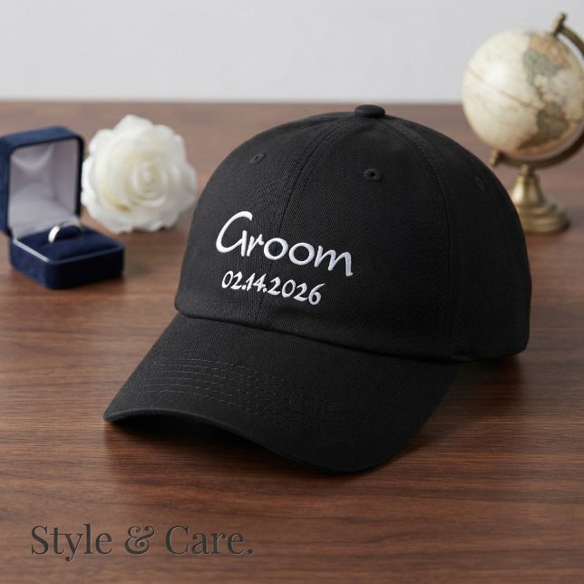 Custom Text Groom With Date Embroidered Baseball Cap (Custom Text Groom With Date Embroidered Baseball Cap)
