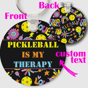 Custom text, Groovy, retro 90s, black Keychain