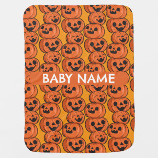 Custom Text Halloween Happy Pumpkins Personalize Baby Blanket