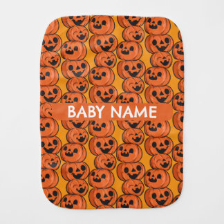 Custom Text Halloween Happy Pumpkins Personalize Baby Burp Cloth