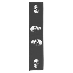 Custom Text Halloween Party Skull Black & White Short Table Runner