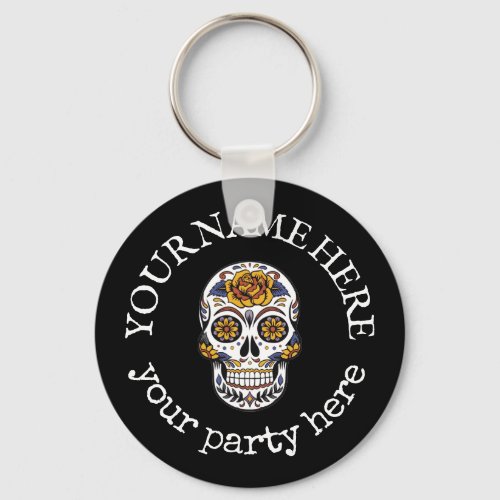 Custom Text Halloween Sugar Skull La Santa Muerte Keychain