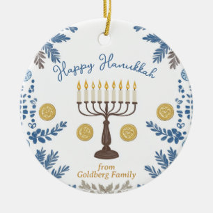 Custom text Hanukkah Festival of Lights Keepsake Ceramic Ornament