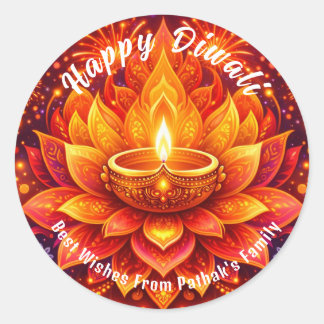 Custom text, Happy Diwali  Classic Round Sticker
