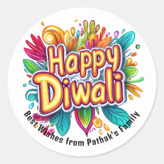 Custom text, Happy Diwali Color Burst  Classic Round Sticker