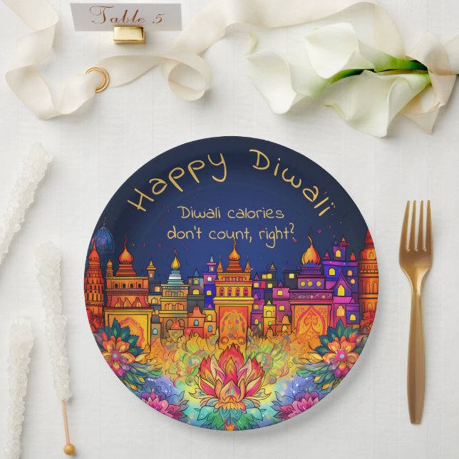 Custom text, Happy Diwali Decorative  Paper Plates (Wedding)