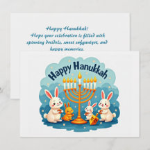 Custom text Happy Hanukkah Bunny Menorah