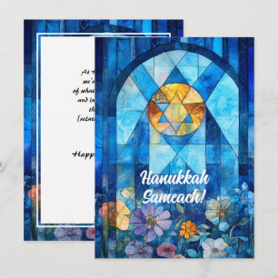 Custom text Happy Hanukkah, stained glass Holiday Card