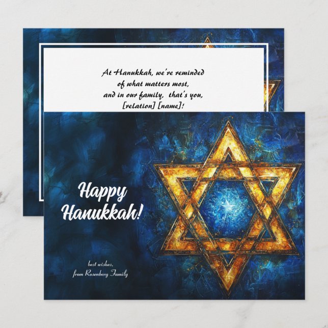 Custom text Happy Hanukkah✡️, Star of David Holiday Card (Front/Back)