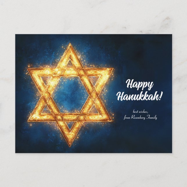 Custom text Happy Hanukkah✡️, Star of David Postcard (Front)