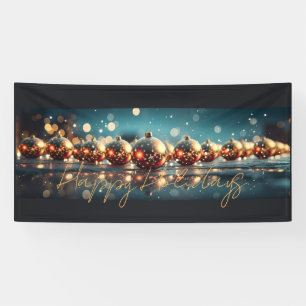 CUSTOM TEXT - Happy Holidays Gold Ornaments Banner