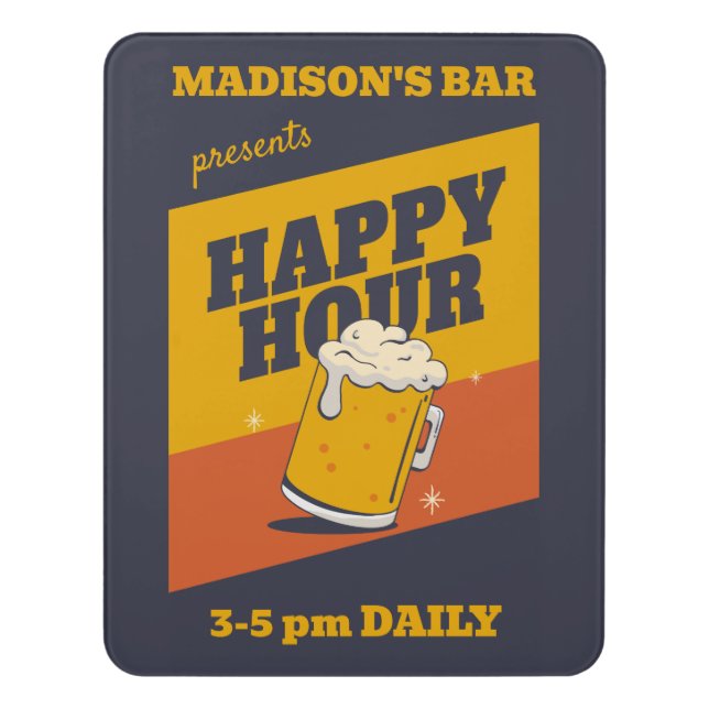 Custom Text Happy Hour Door Sign (Contemporary Vert)