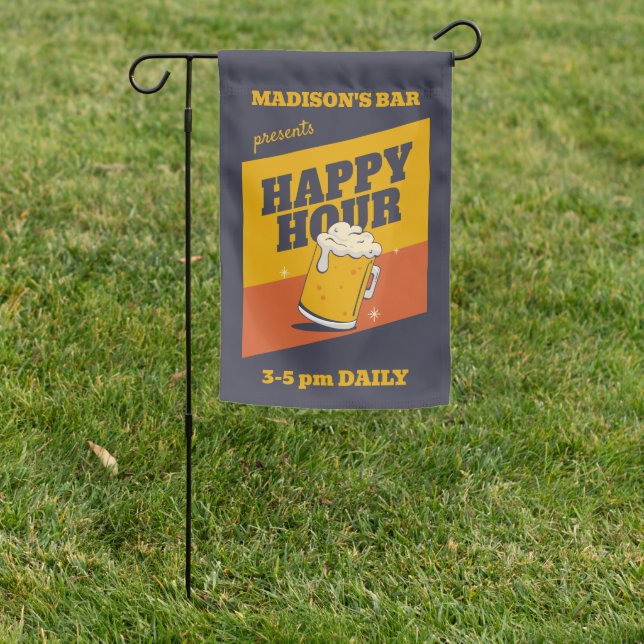 Custom Text Happy Hour Garden Flag (In SItu)