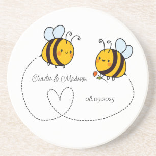 Custom Text Happy Love Bees Coaster