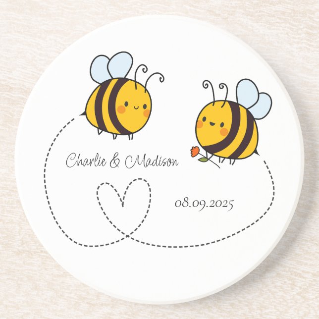Custom Text Happy Love Bees Coaster (Front)