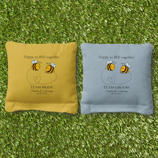 Custom Text Happy Love Bees Cornhole Bags (Grass)