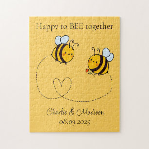 Custom Text Happy Love Bees Jigsaw Puzzle