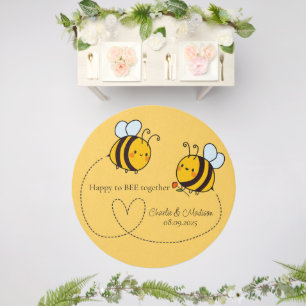 Custom Text Happy Love Bees Outdoor Rug