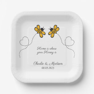 Custom Text Happy Love Bees Paper Plates