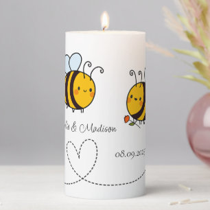 Custom Text Happy Love Bees Pillar Candle