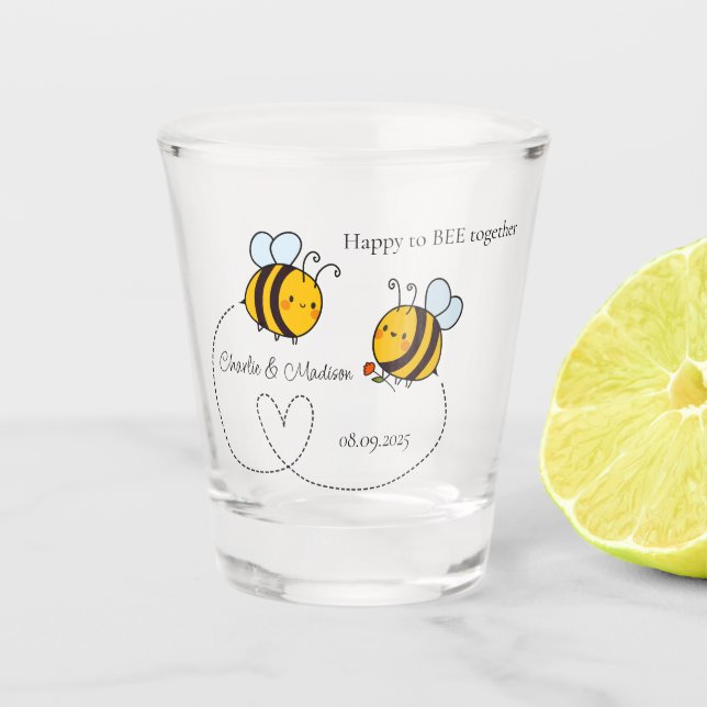 Custom Text Happy Love Bees Shot Glass (Front)