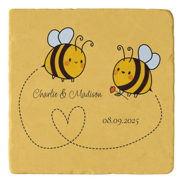 Custom Text Happy Love Bees Trivet (Front)