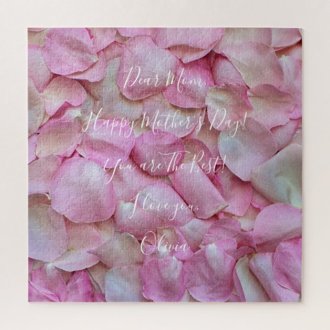 Custom Text Happy Mother's Day Pink Rose Romantic Jigsaw Puzzle (Vertical)