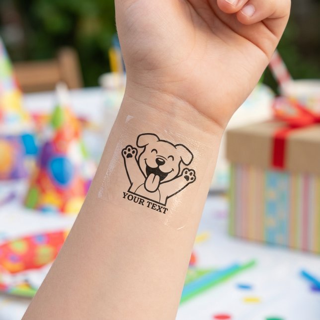 Custom Text Happy Puppy Dog Temporary Tattoos (Creator Uploaded)