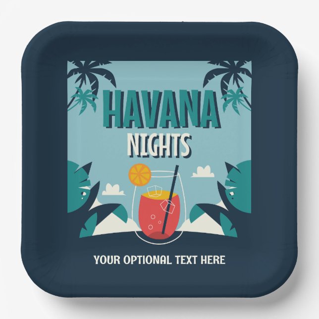 Custom Text "Havana Nights" Paper Plates (Front)