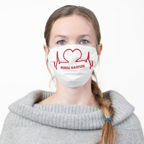 Custom text Heart EKG face mask