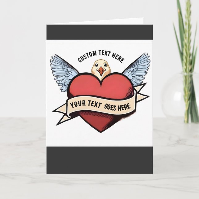 Custom Text | Heart Funny Seagull Tattoo  Card (Front)
