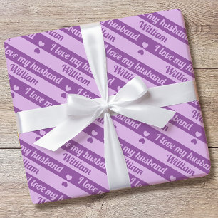 Custom Text Hearts Stripes Valentine's Purple Wrapping Paper
